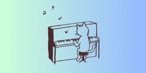 ピアノを弾く猫の後ろ姿