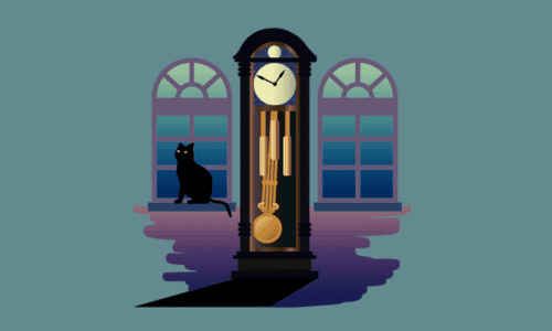 ミステリアスな夜と振り子の時計と黒猫