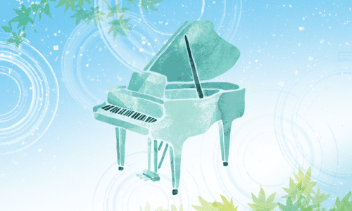 水面に浮かぶ雨の波紋 ピアノの影