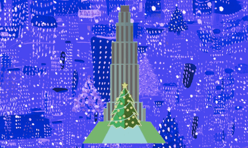 ロックフェラー・センターとクリスマスツリーのイラスト