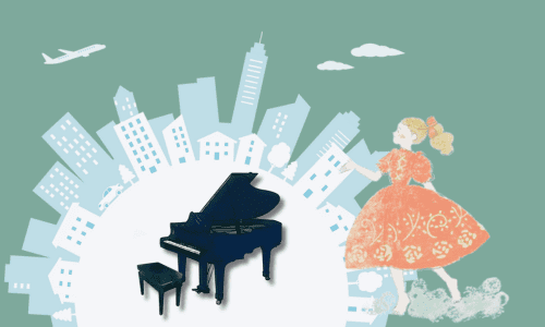 ニューヨークをバックにワルツを踊る少女　ピアノ