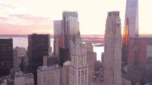 黄昏時のニューヨーク摩天楼