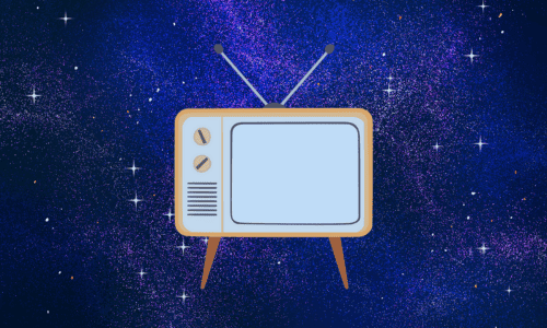 宇宙空間に浮かぶレトロなテレビ