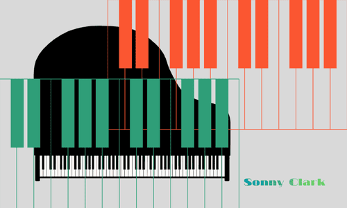 グランドピアノに重なる鍵盤の模様(緑系)