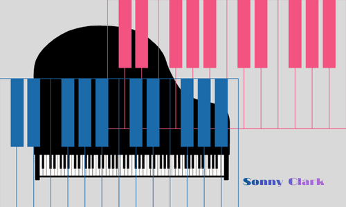グランドピアノに重なる鍵盤の模様(青系)