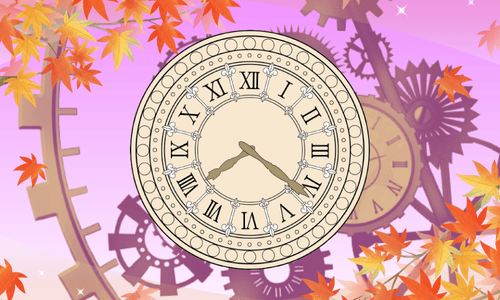 紅葉を背景とした時計の文字盤　