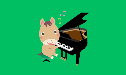 ピアノを弾くウマ(背景=緑)