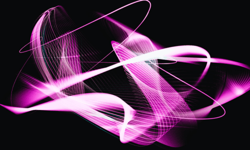 融合をイメージした光の曲線が織りなす抽象的なイラスト(ピンク)