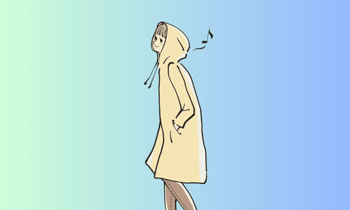 黄色いレインコートを着た女性