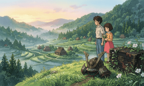 八つ墓村を丘の上から見た景色