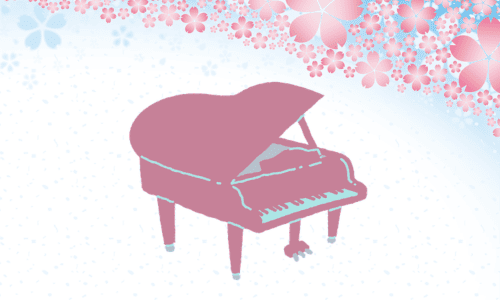 桜を背景にしたグランドピアノ(ピンク)