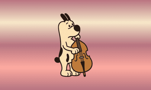 ウッドベースを弾く犬のイラスト
