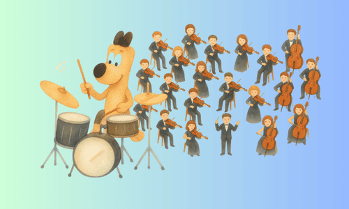 犬のドラマー＆ストリング・オーケストラのイラスト