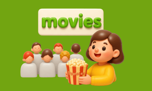 映画館の客席でポップコーンのカップを持つ女の子